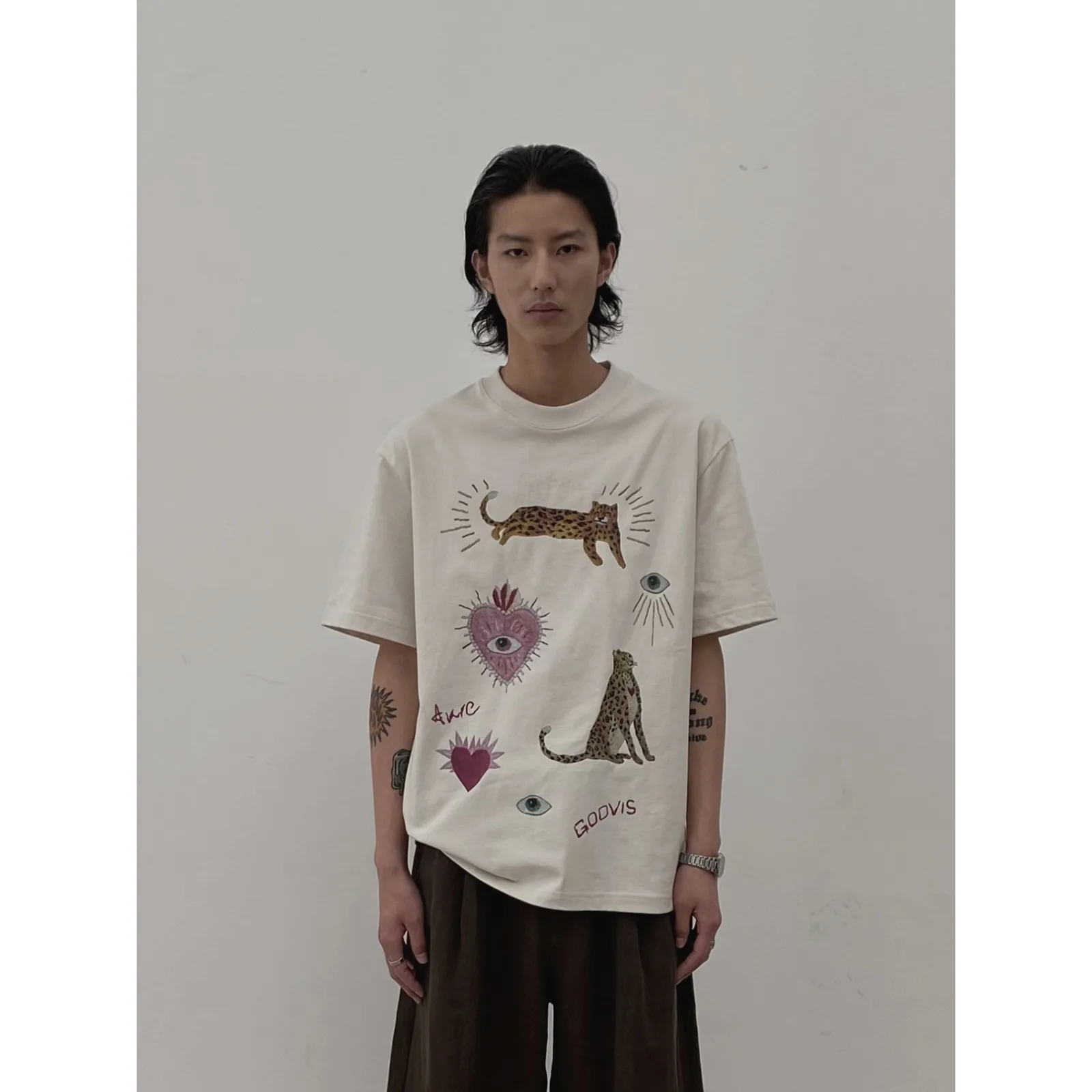 レオパードプリント ルーズフィットTシャツ