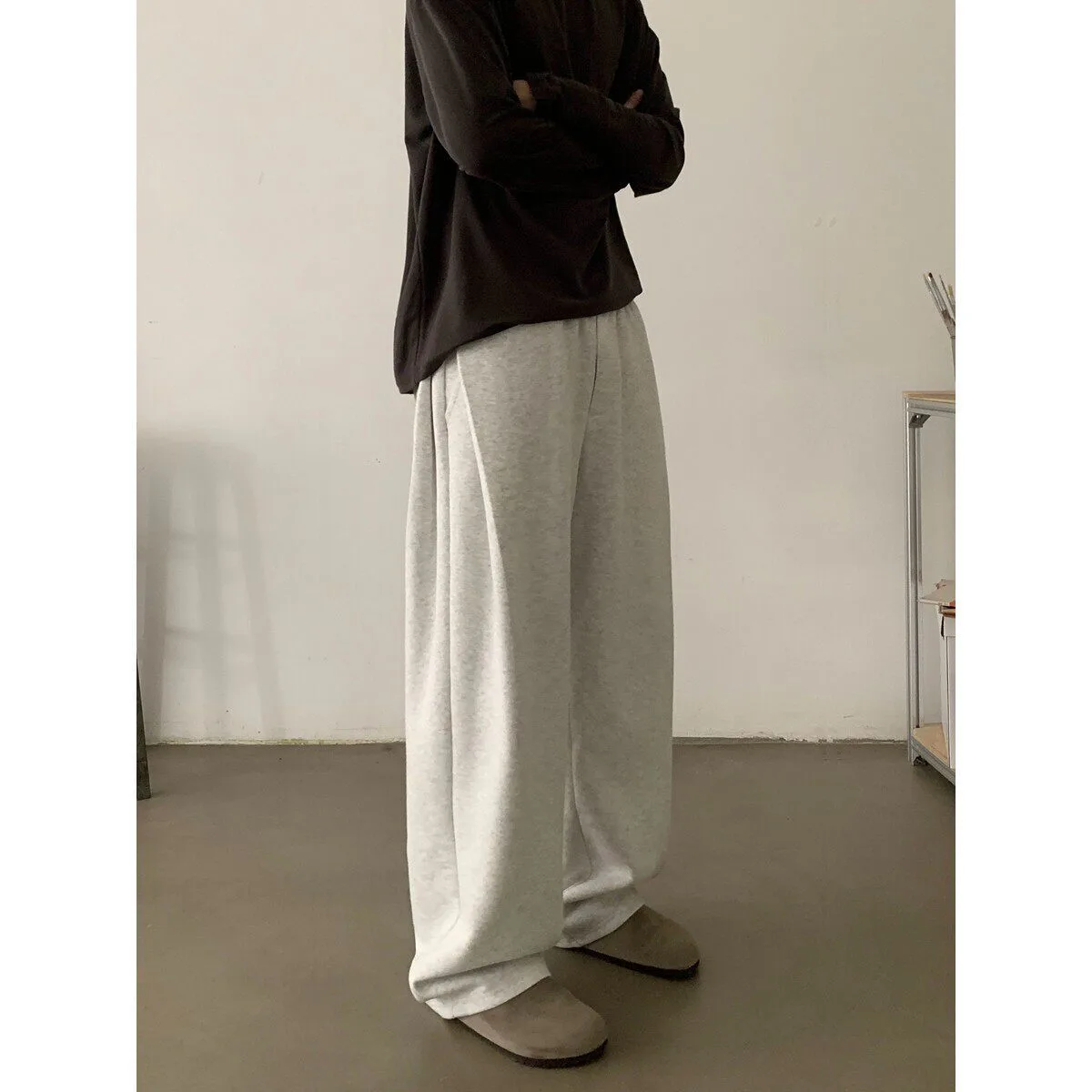 シンプル カーブドスウェットパンツ ワイド