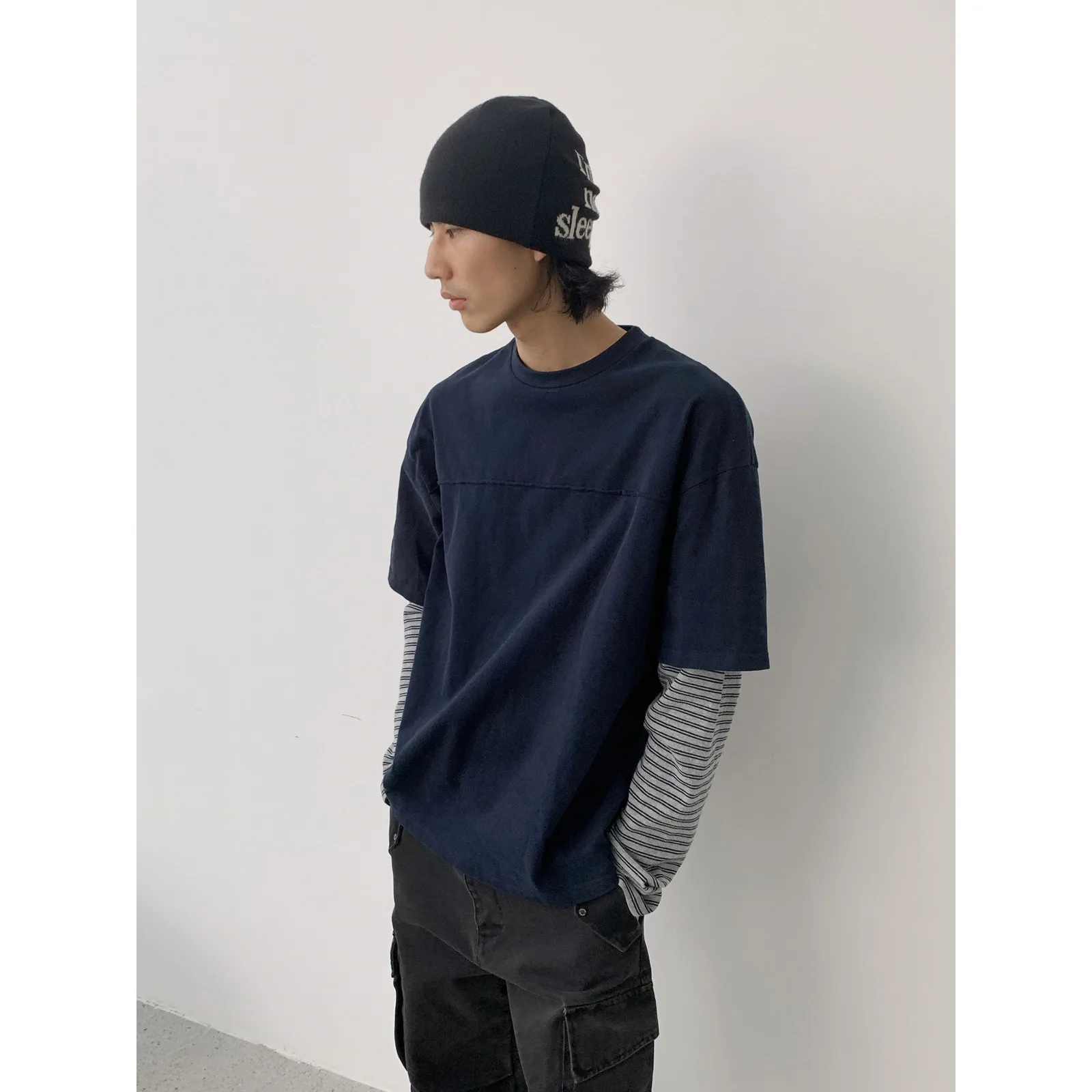 フェイクレイヤード ストライプロンT